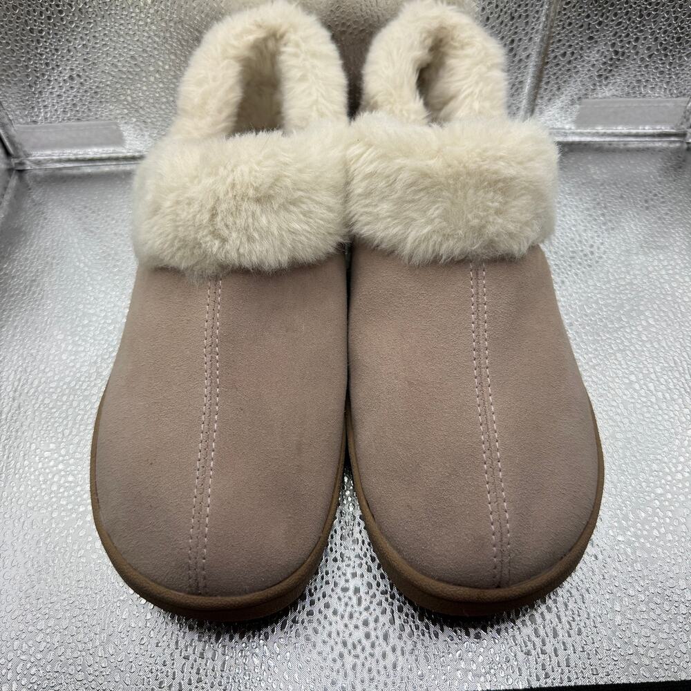 Clarks Sarah Women’s 9M Tan Suede Faux Fur Lined Indoor Outdoor Slippers